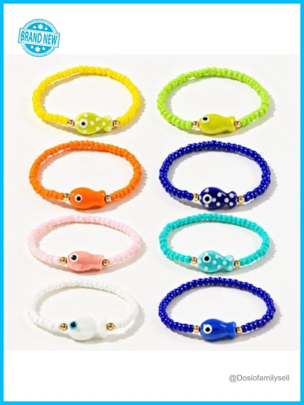 8PCS Fish Beaded Stretch Bracelets Set Boho Ocean Coastal Stackable Jewelry